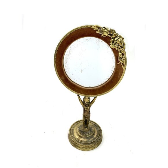 Vanity Mirror Double Faced Brass Cherub Design Victorian Style Antique Decor - Picture 1 of 7